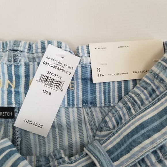 American Eagle Super High Rise Mom Striped Paperbag Waist Shorts 8/29 NWT - Picture 2 of 4